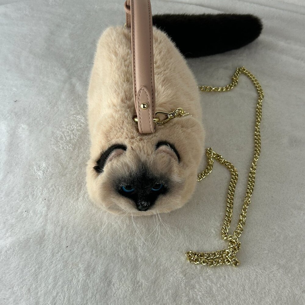 Plush Cat Crossbody Bag - Cream and Black - Picture 4 of 8